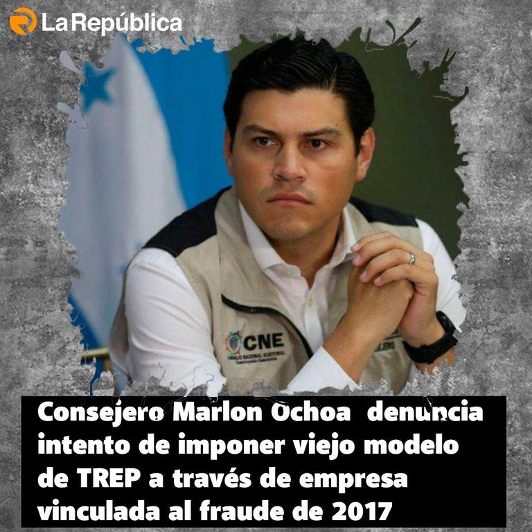 Consejero Marlon Ochoa  denuncia intento de imponer viejo modelo de TREP a través de empresa vinculada al fraude de 2017 - Cover Image